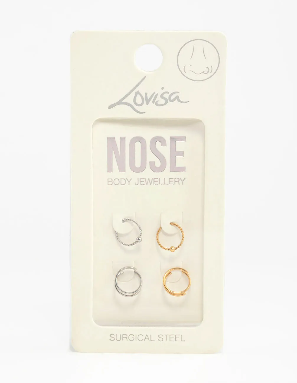 Mixed Metals Rope & Spiral Nose Rings 4-Pack sold by lovisa product image thumbnail 3