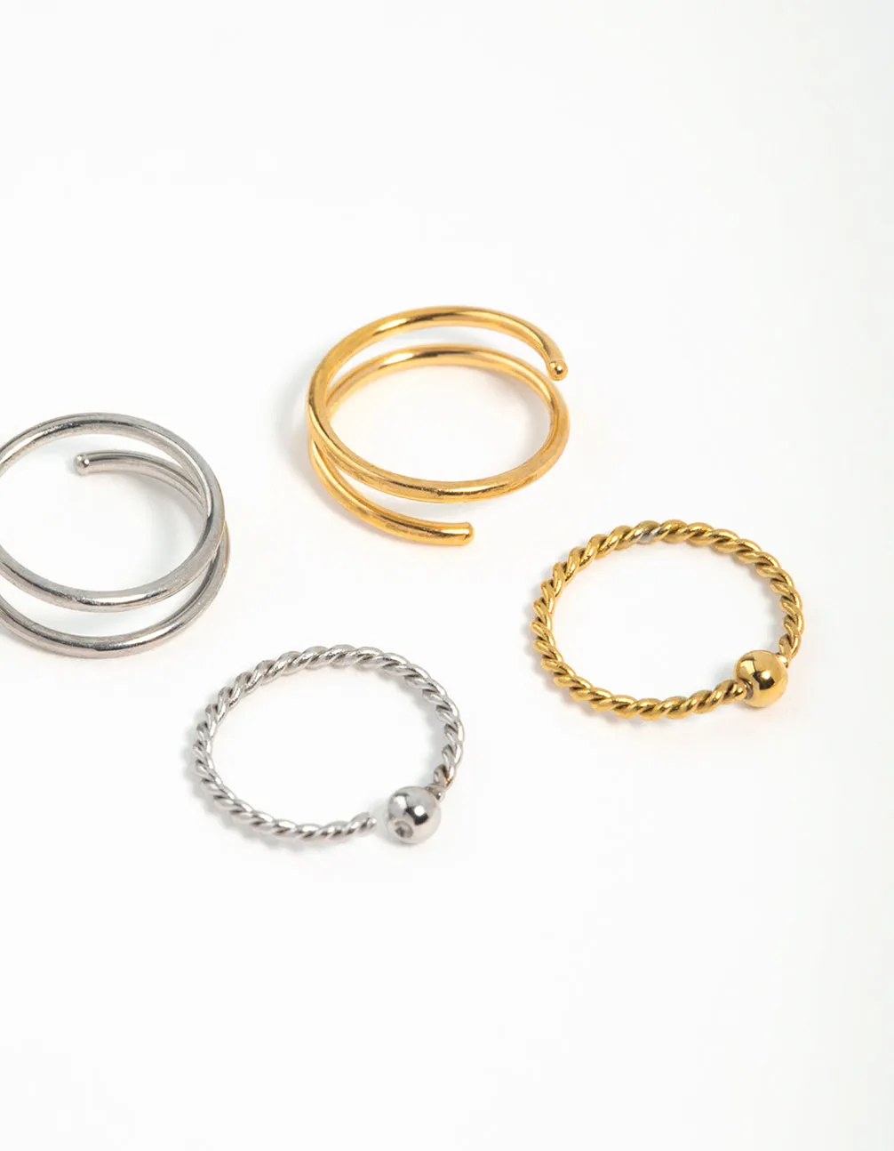 Mixed Metals Rope & Spiral Nose Rings 4-Pack sold by lovisa product image thumbnail 2
