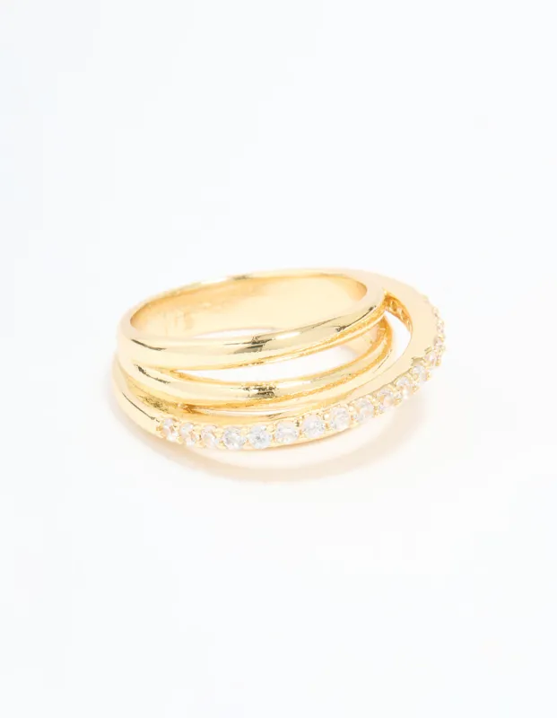Gold Plated Cubic Zirconia Triple Layer Ring sold by lovisa