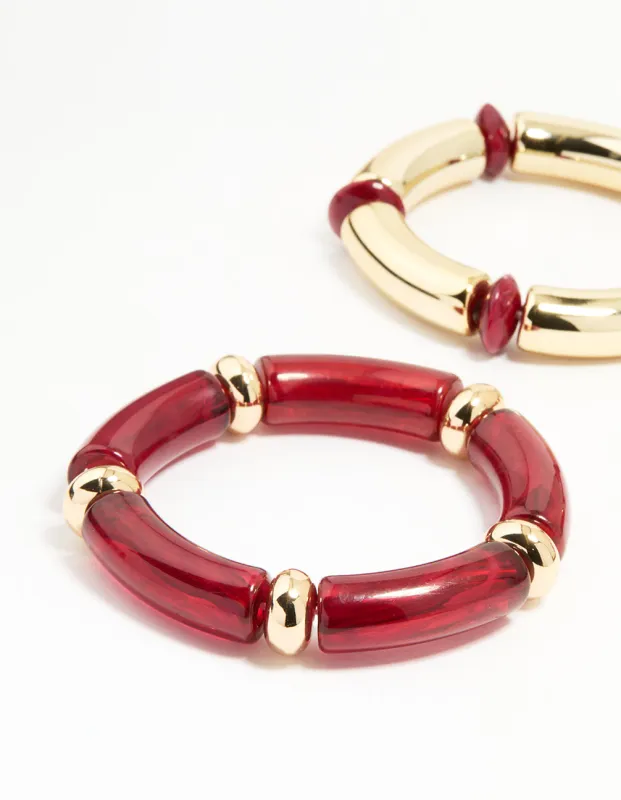 Gold Red Stretch Bangles 3-Pack sold by lovisa