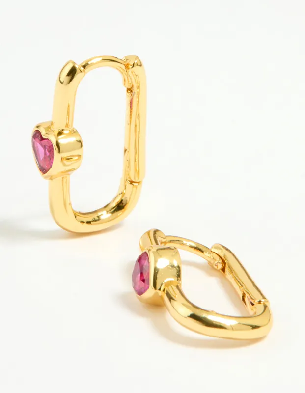 Gold Plated Pink Cubic Zirconia Heart Square Hoop Earrings sold by lovisa