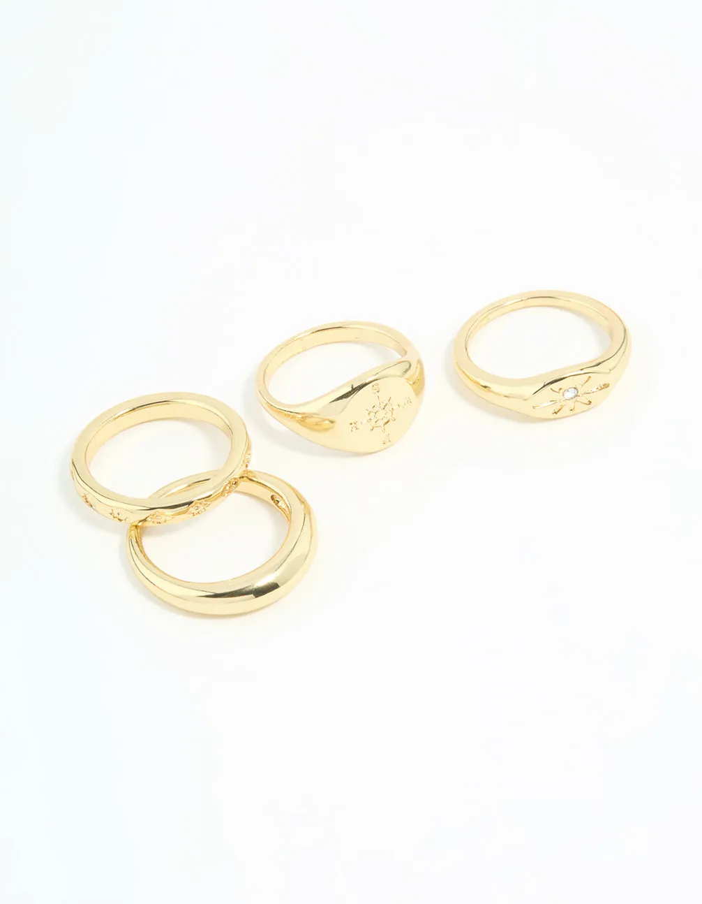 Gold Plated Compass & Star Stacking Rings 4-Pack sold by lovisa