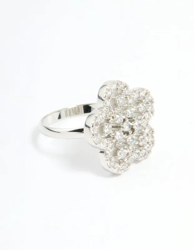 Silver Cubic Zirconia Statement Flower Ring sold by lovisa