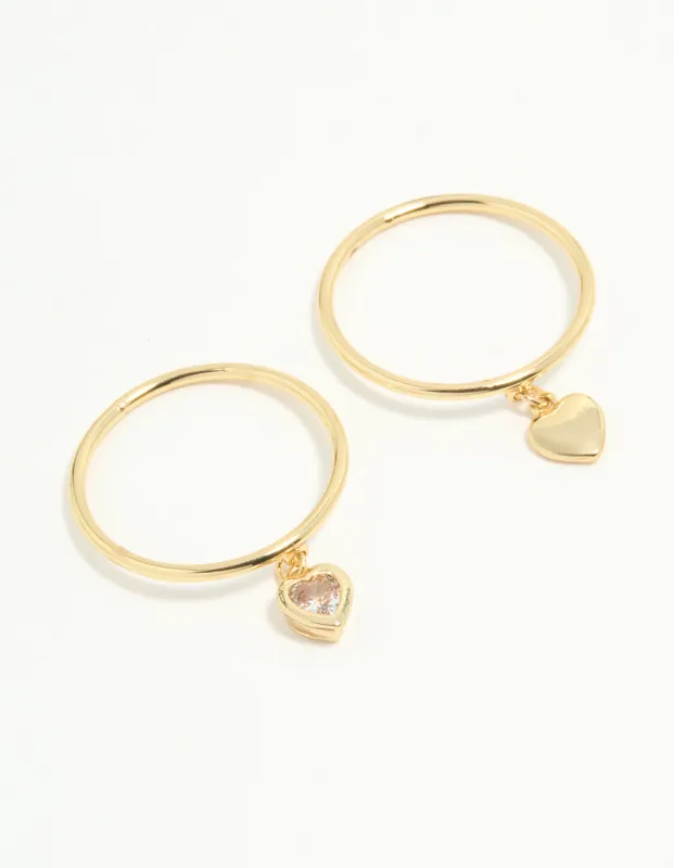 Gold Plated Dainty Heart Charm Rings 2-Pack sold by lovisa