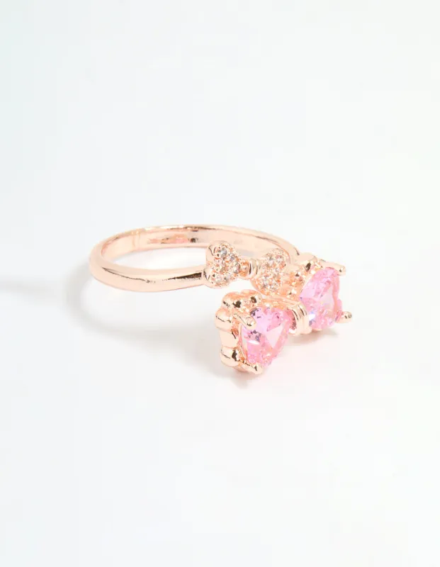 Rose Gold Cubic Zirconia Double Dainty Bow Ring sold by lovisa