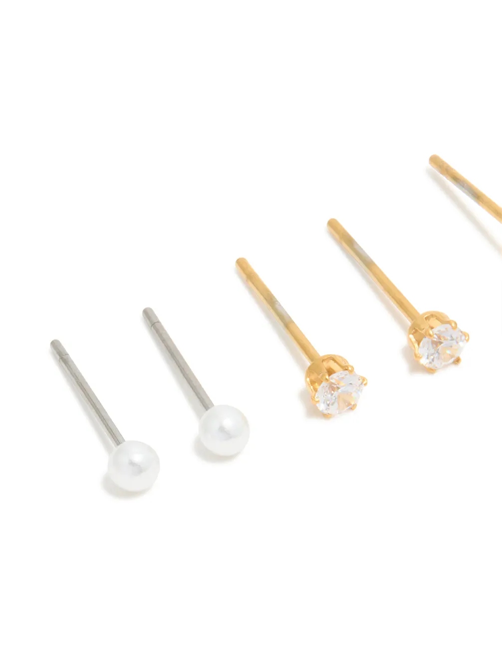 Waterproof Gold Plated Stainless Steel Cubic Zirconia & Pearl Classic Stud Earrings 4-Pack sold by lovisa product image thumbnail 2