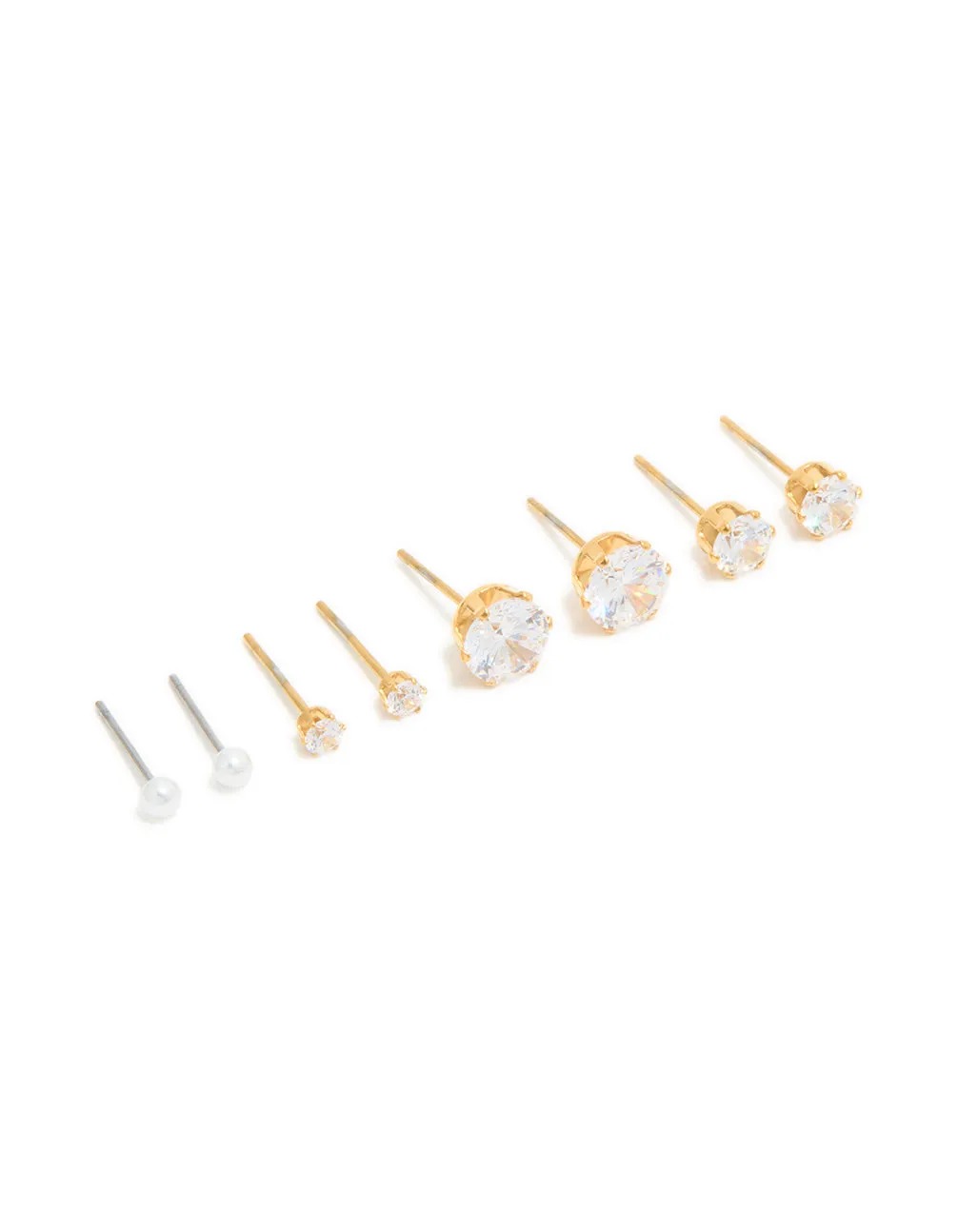 Waterproof Gold Plated Stainless Steel Cubic Zirconia & Pearl Classic Stud Earrings 4-Pack sold by lovisa