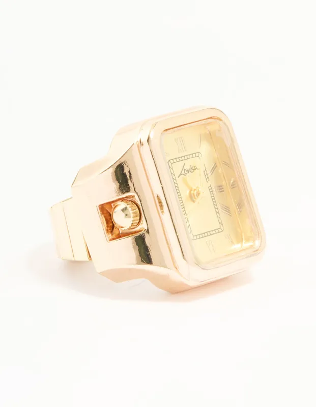 Gold Roman Numeral Watch Ring sold by lovisa