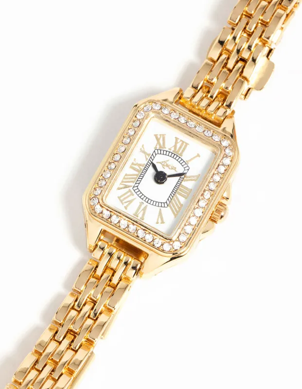 Gold Diamante Mini Rectangular Watch sold by lovisa