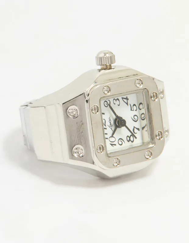 Silver Vintage Rectangle Watch Ring sold by lovisa