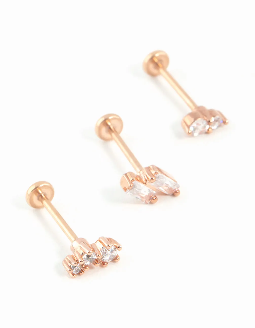 Rose Gold Plated Surgical Steel Pink Cubic Zirconia Flat Backs 3-Pack sold by lovisa