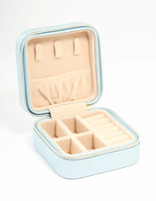 Metallic Blue PU Leather Pebbled Square Jewellery Case sold by lovisa