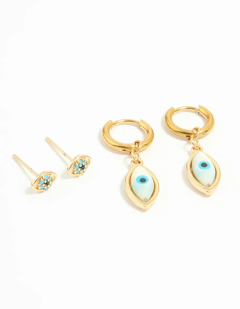 Waterproof Gold Plated Stainless Steel Double Evil Eye Earrings 2-Pack sold by lovisa