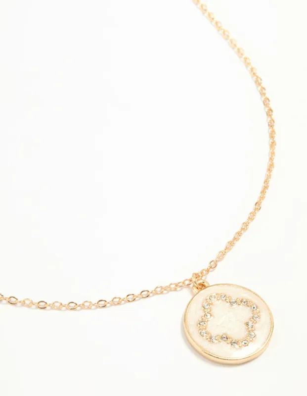 Gold Cubic Zirconia Flower Coin Pendant Necklace sold by lovisa