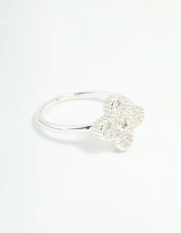 Silver Plated Cubic Zirconia Flower Statement Ring sold by lovisa