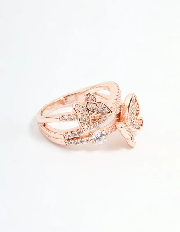 Rose Gold Cubic Zirconia Double Butterfly Wrap Ring sold by lovisa