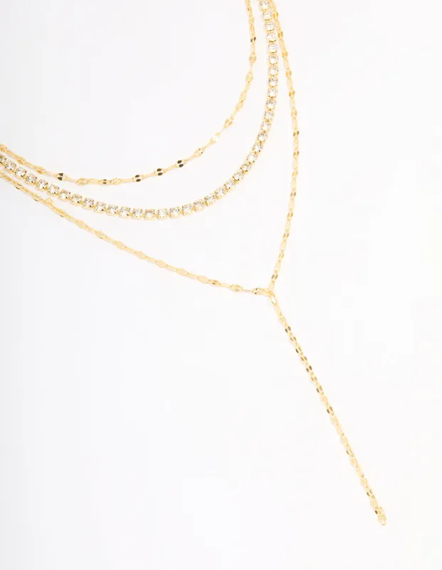 Gold Plated Tennis Chain Layered Y-Necklace sold by lovisa