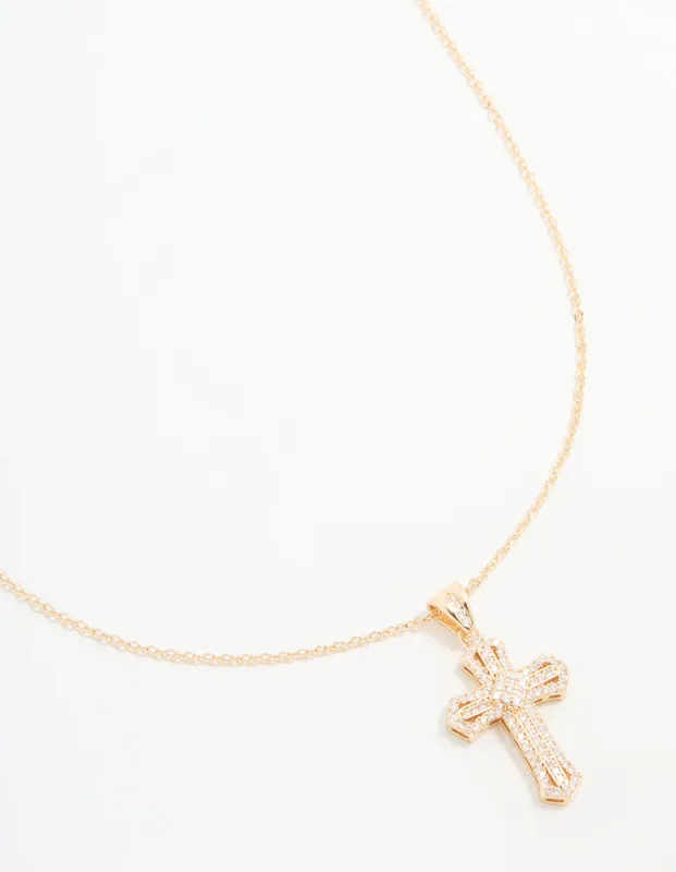 Gold Cubic Zirconia Mini Cross Necklace sold by lovisa