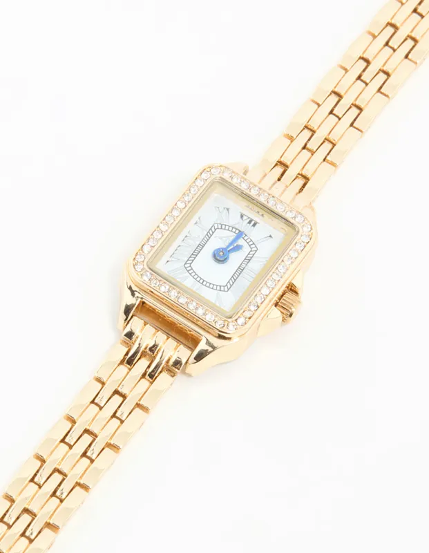 Gold Diamante Mini Rectangular Watch sold by lovisa