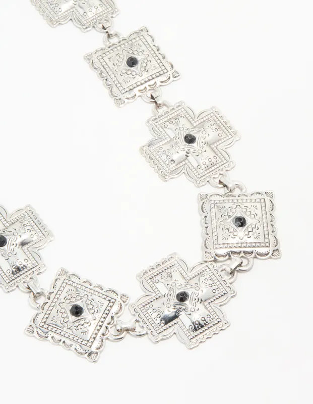 Silver Bohemian Square & Cross Belt sold by lovisa