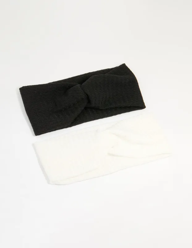 White & Black Fabric Textured Twist Stretch Headbands 2-Pack sold by lovisa