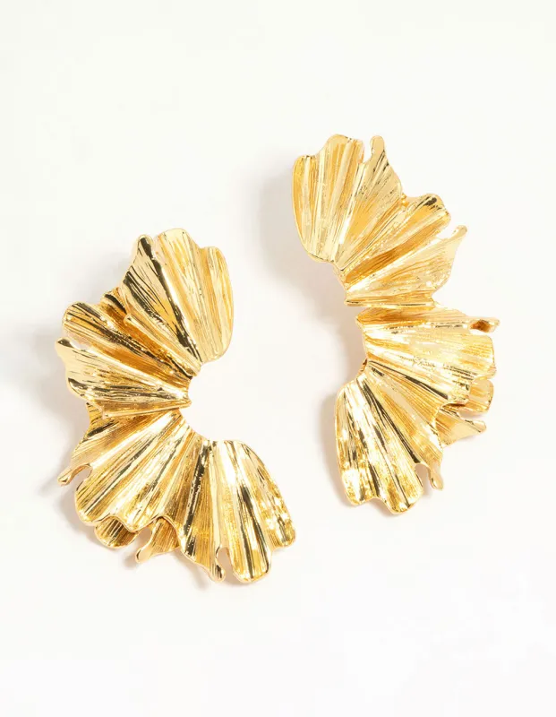 Gold Plated Textured Fan Stud Earrings sold by lovisa