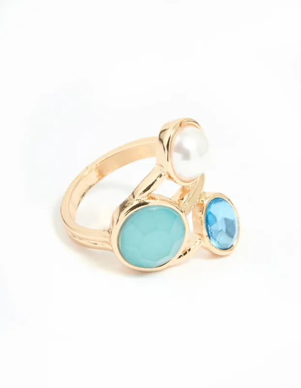 Gold Statement Triple Gem Ring sold by lovisa