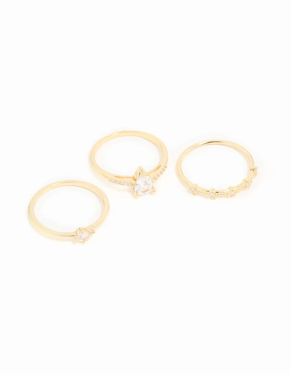 Gold Plated Cubic Zirconia Elegant Pear Stacking Rings 3-Pack sold by lovisa