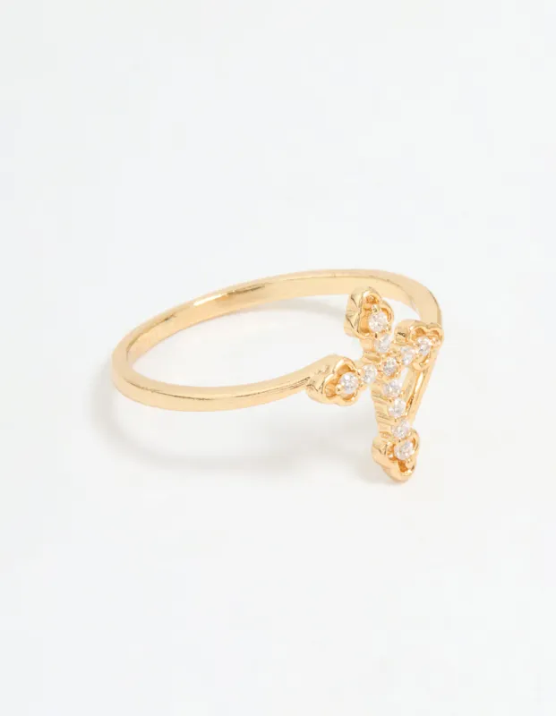 Gold Plated Cubic Zirconia Cross Ring sold by lovisa