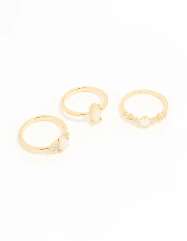 Gold Plated Cubic Zirconia Marquise Stacking Rings 3-Pack sold by lovisa
