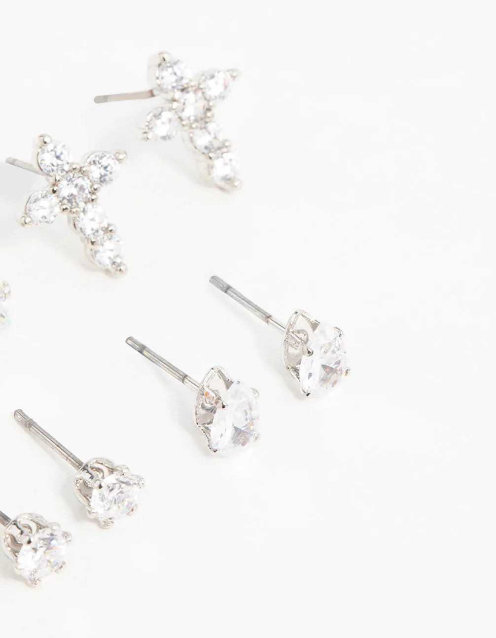 Silver Classic Cubic Zirconia Cross Stud Earrings 6-Pack sold by lovisa product image thumbnail 3