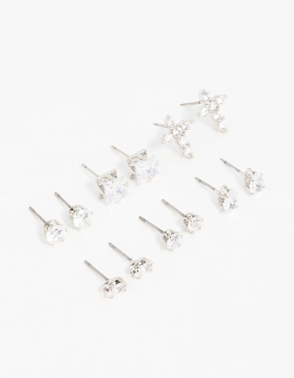 Silver Classic Cubic Zirconia Cross Stud Earrings 6-Pack sold by lovisa