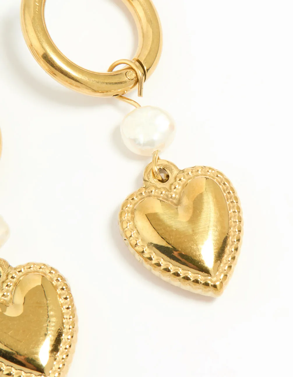 Waterproof Gold Plated Stainless Steel Pearl Heart Huggie Earrings sold by lovisa product image thumbnail 5