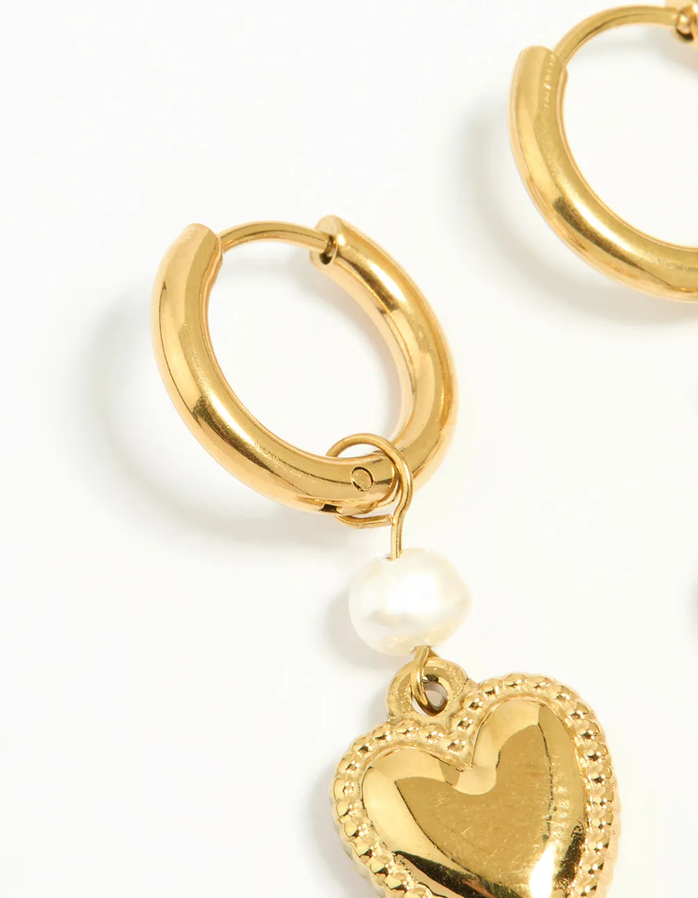Waterproof Gold Plated Stainless Steel Pearl Heart Huggie Earrings sold by lovisa product image thumbnail 4