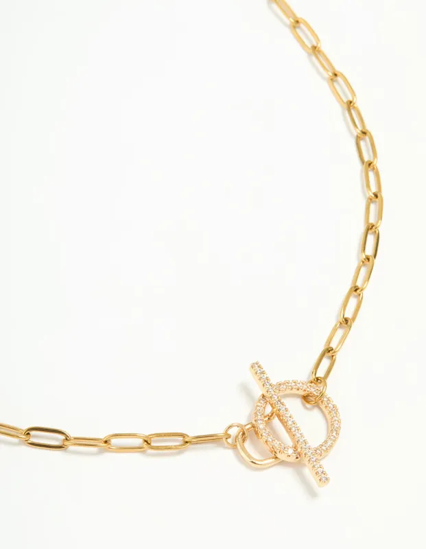 Waterproof Gold Plated Stainless Steel Cubic Zirconia T & O Necklace sold by lovisa