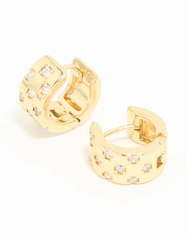 Gold Plated Cubic Zirconia Checkered Mini Hoop Earrings sold by lovisa