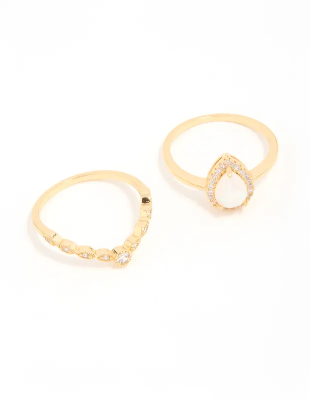 Gold Plated Cubic Zirconia Pear & Dainty Pointed Stacking Rings 2-Pack sold by lovisa
