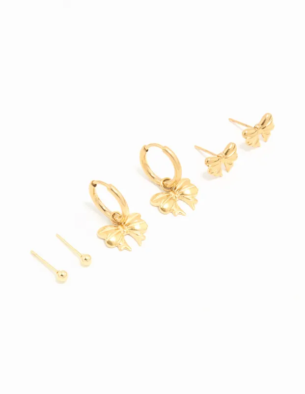 Waterproof Gold Plated Stainless Steel Bow Stacker Earrings 3-Pack sold by lovisa
