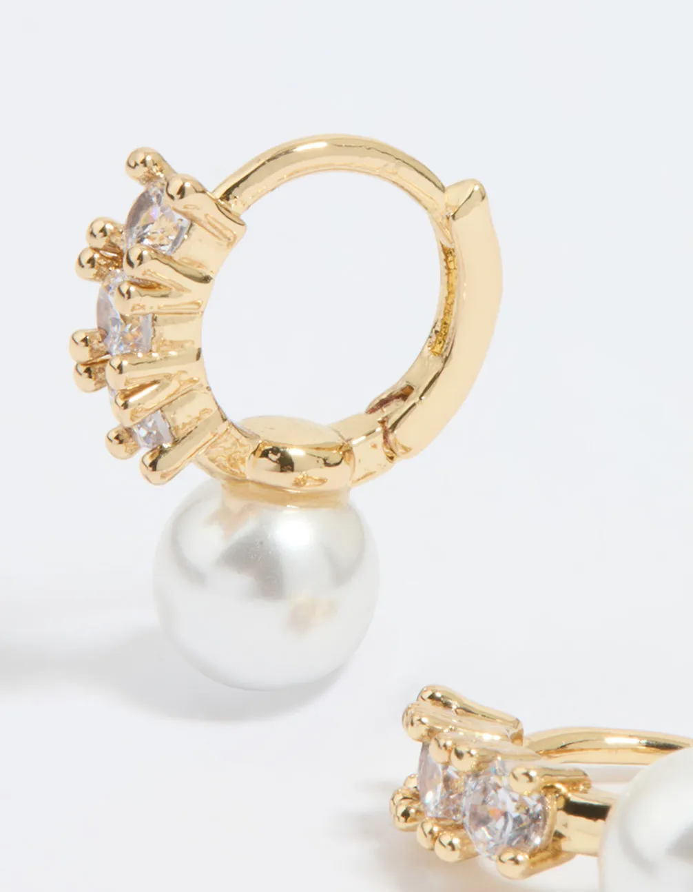 Gold Plated Cubic Zirconia Pearl Drop Huggie Earrings sold by lovisa product image thumbnail 2