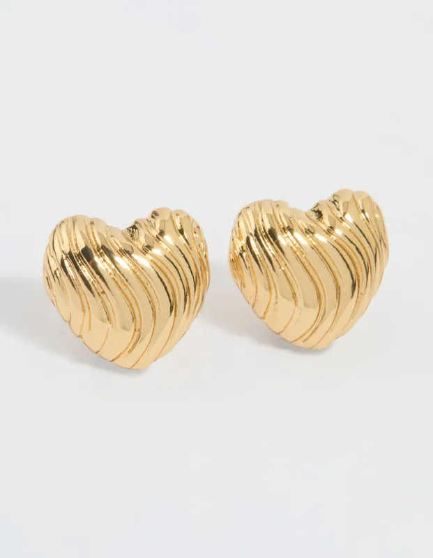 Gold Plated Ribbed Heart Stud Earrings sold by lovisa