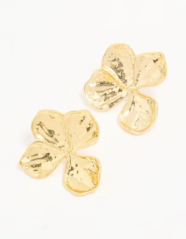 Gold Plated Textured Flower Stud Earrings sold by lovisa