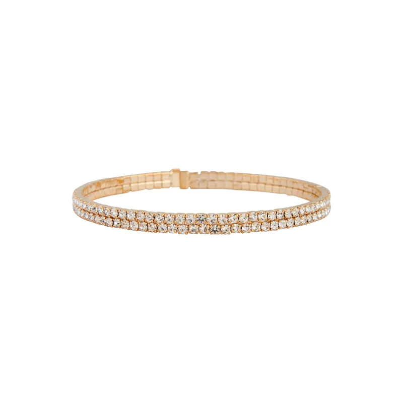 Gold Double Row Diamante Open Cuff sold by lovisa