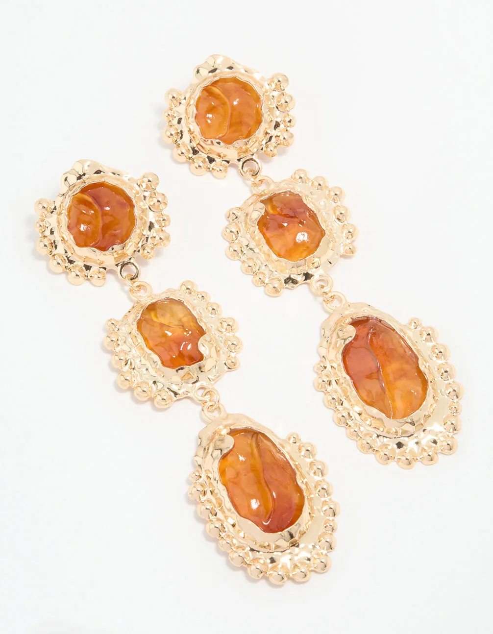 Gold Orange Stone Molten Trio Drop Earrings sold by lovisa