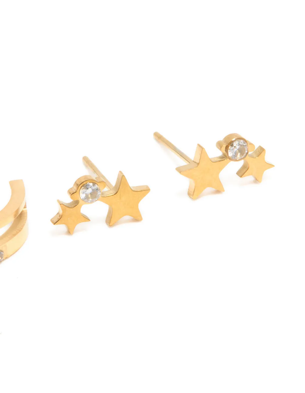 Waterproof Gold Plated Stainless Steel Cubic Zirconia Celestial Stud Earrings 3-Pack sold by lovisa product image thumbnail 3