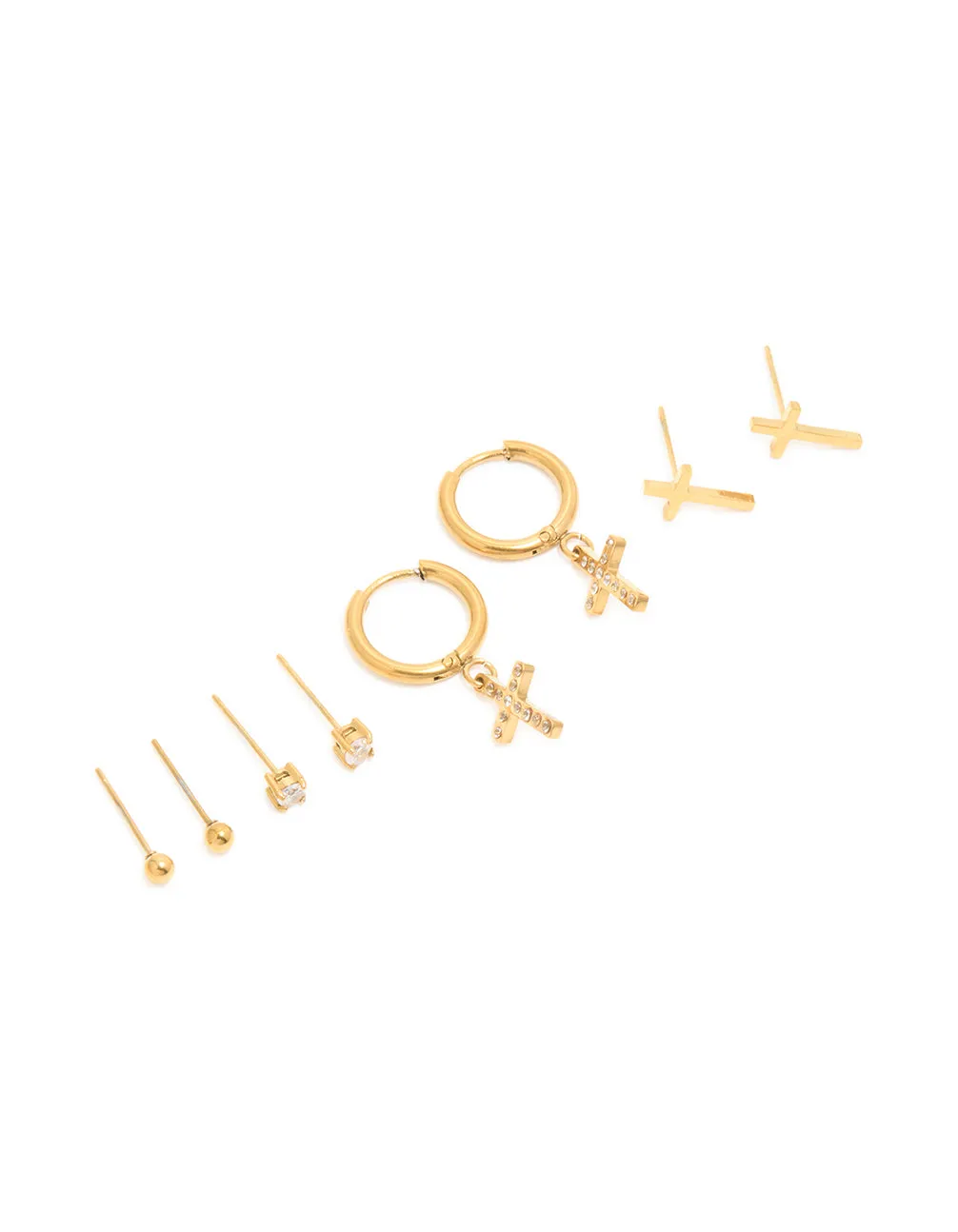 Waterproof Gold Plated Stainless Steel Cubic Zirconia Cross Stacker Earrings 4-Pack sold by lovisa