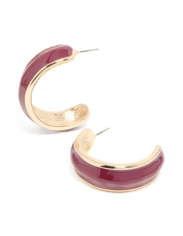 Gold Red Thick Enamel Hoop Earrings sold by lovisa