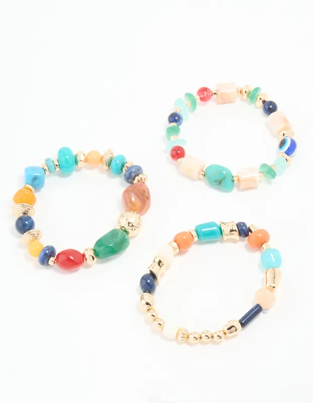 Multicoloured Acrylic Beaded Stretch Bracelets 3-Pack sold by lovisa