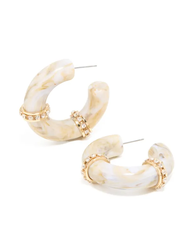 White Acrylic Diamante Hoop Earrings sold by lovisa