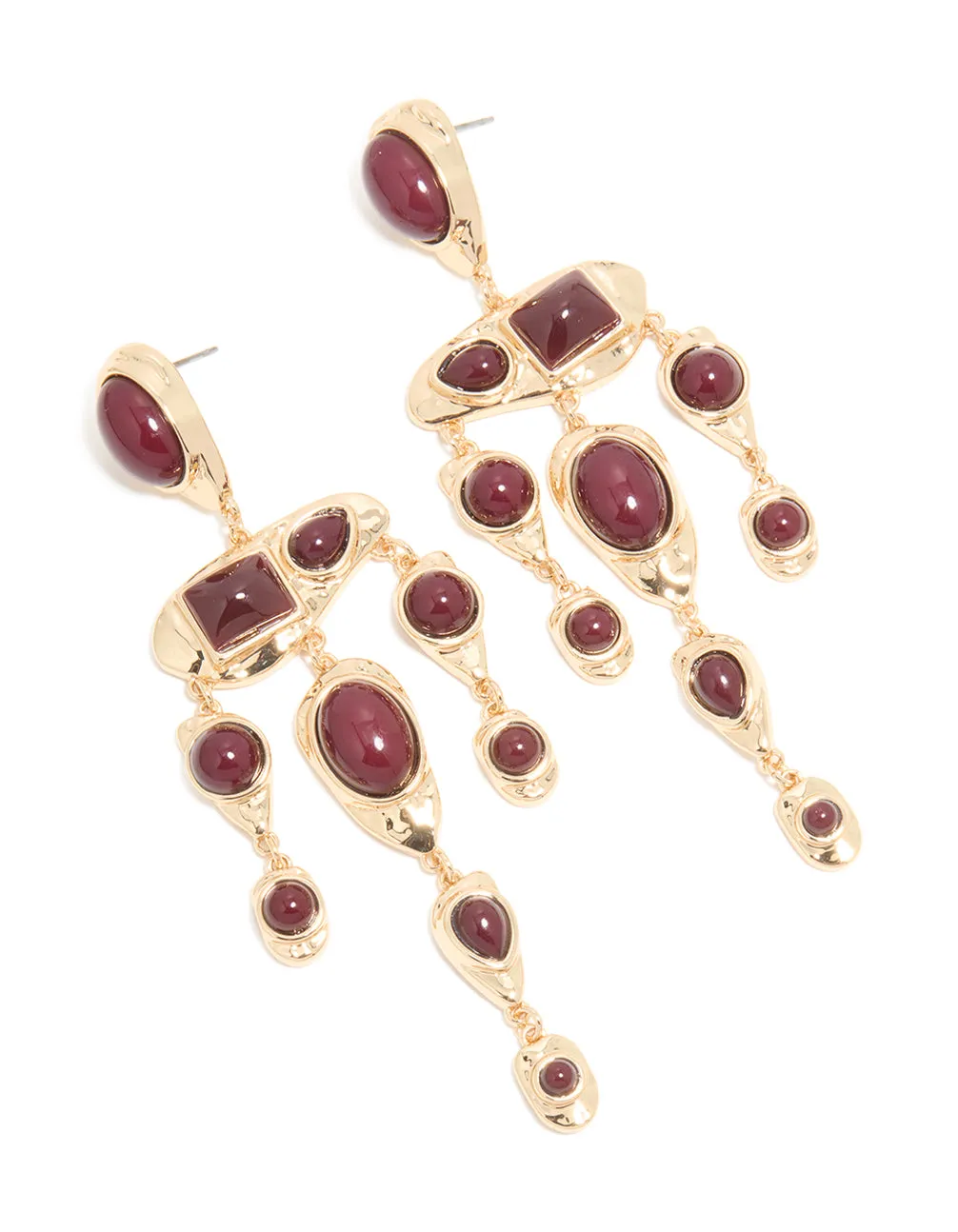 Gold Red Stone Mixed Shape Drop Earrings sold by lovisa