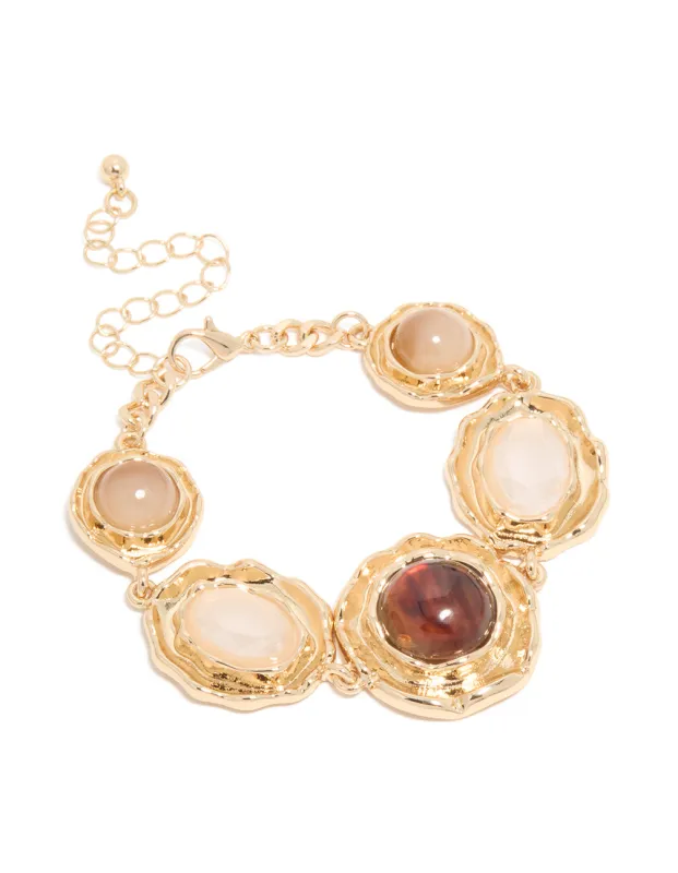 Gold Multi-Toned Stones Molten Circle Bracelet sold by lovisa